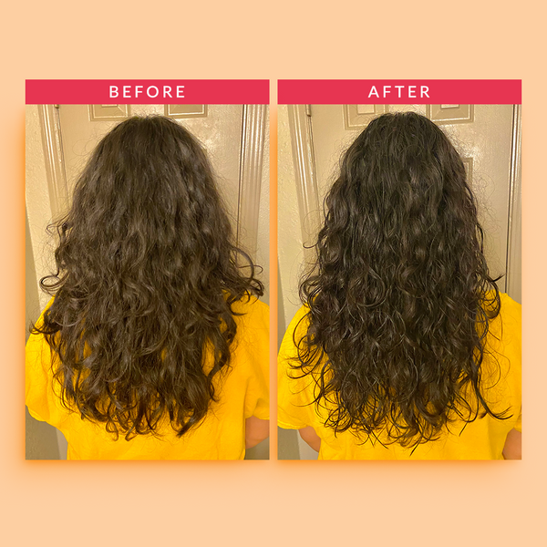Before and after using Curl Refresher Spray